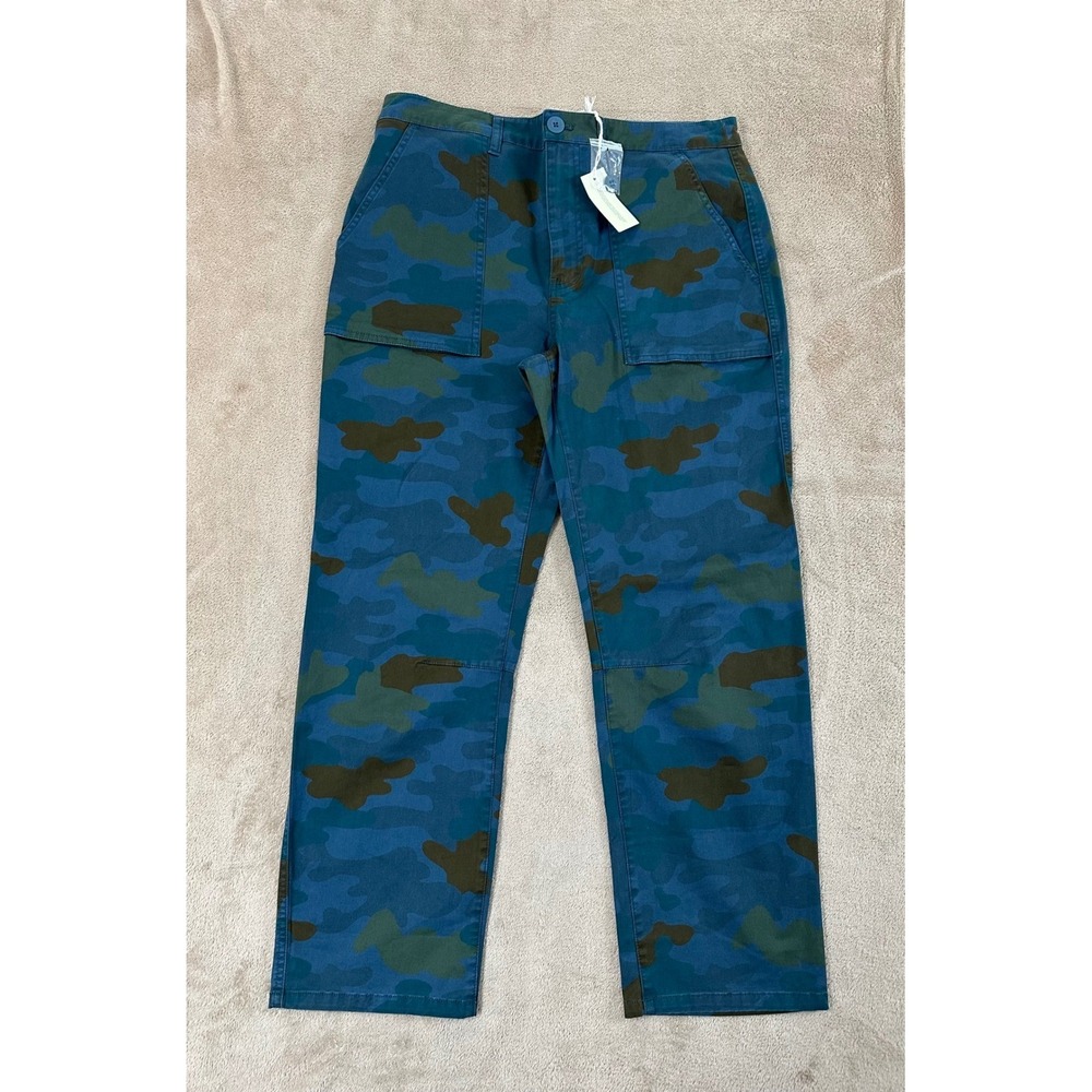 Sundance Utility Pants Womens 10 Blue Camo Straight Leg Cotton Stretch‎ NEW